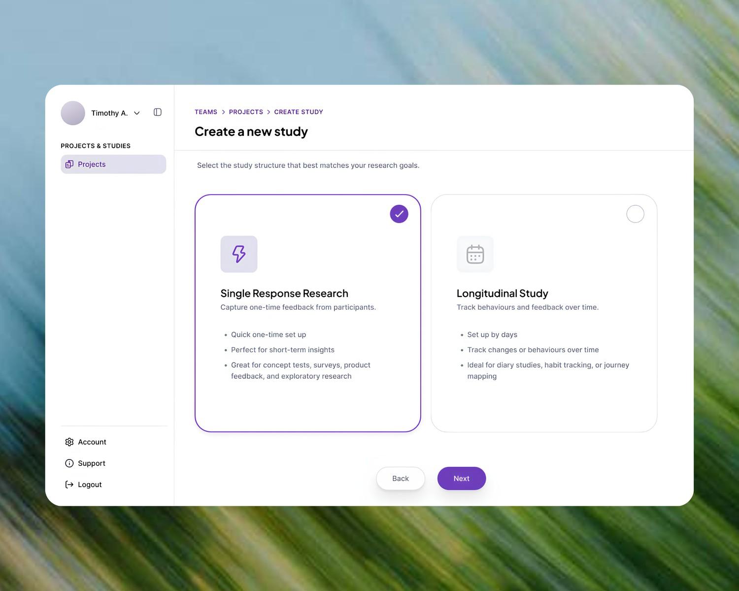 Study type — Convo product screen